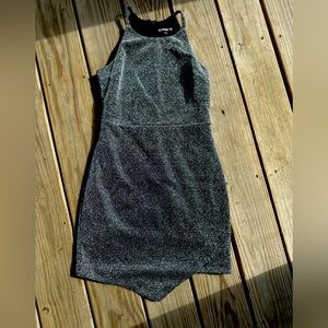 Express size 0 shiny silver & black dress